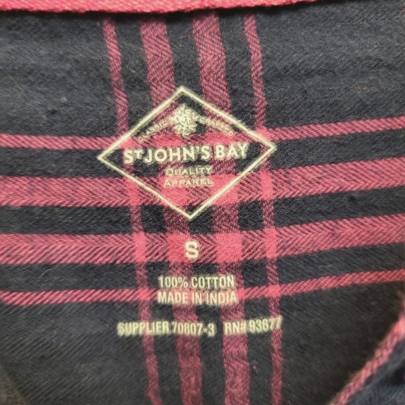 St. John's Bay Pink and Blue Plaid Button Down Shirt - Size S - Picture 3 of 4